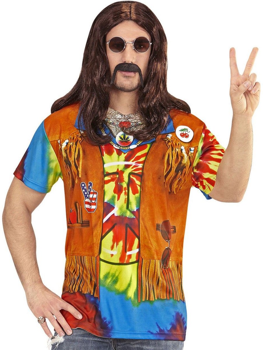 Hippie Kostuum | T-Shirt Easy Rider Hippie Man | XL | Carnaval kostuum | Verkleedkleding